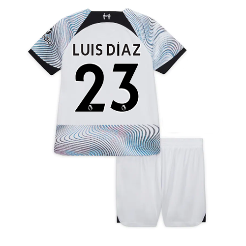 Fotbalové Dres Liverpool Luis Diaz #23 Dětské Venkovní 2022-23 Krátký Rukáv (+ trenýrky)